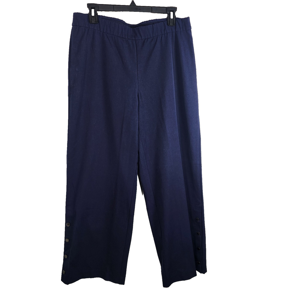 Isaac Mizrahi Petite 24/7 Stretch Wide Leg Snap Detail Pant 14P Navy A351094